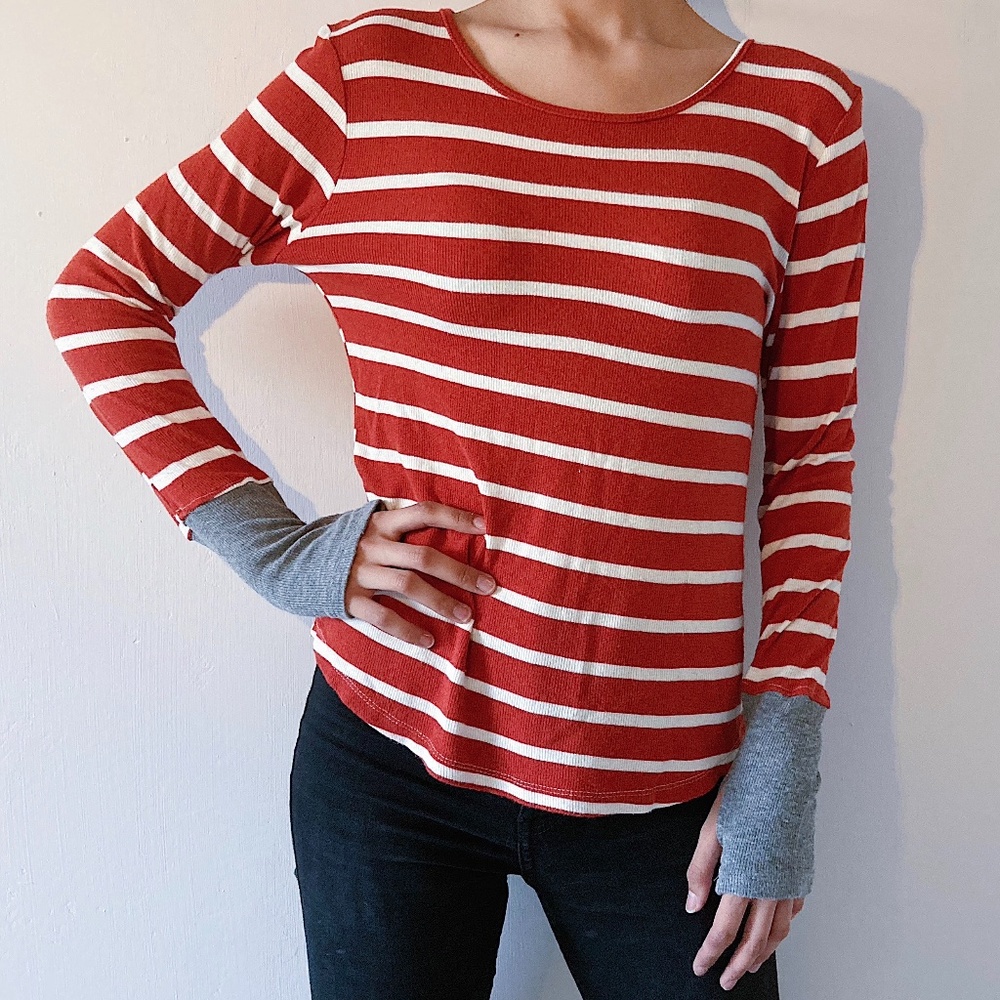 Wishful Park Orange&White Long Sleeve Shirt